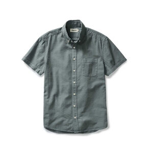 Taylor Stitch Jack Short Sleeve Seersucker Button Down Shirt Deep Sea Green 46